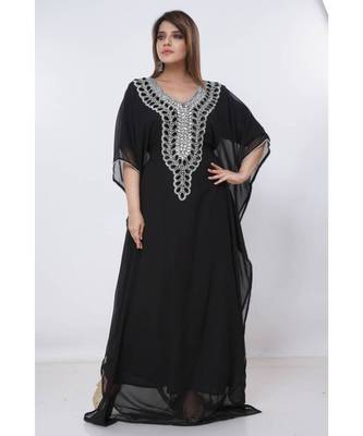 Black Georgette Embroidered Zari Work Islamic Kaftans 1
