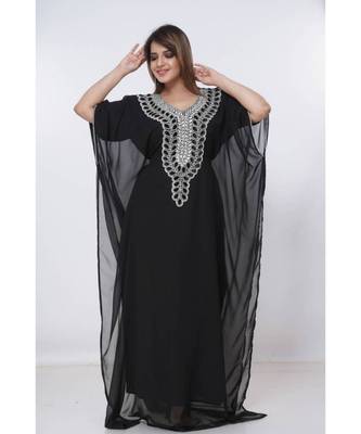 Black Georgette Embroidered Zari Work Islamic Kaftans 2