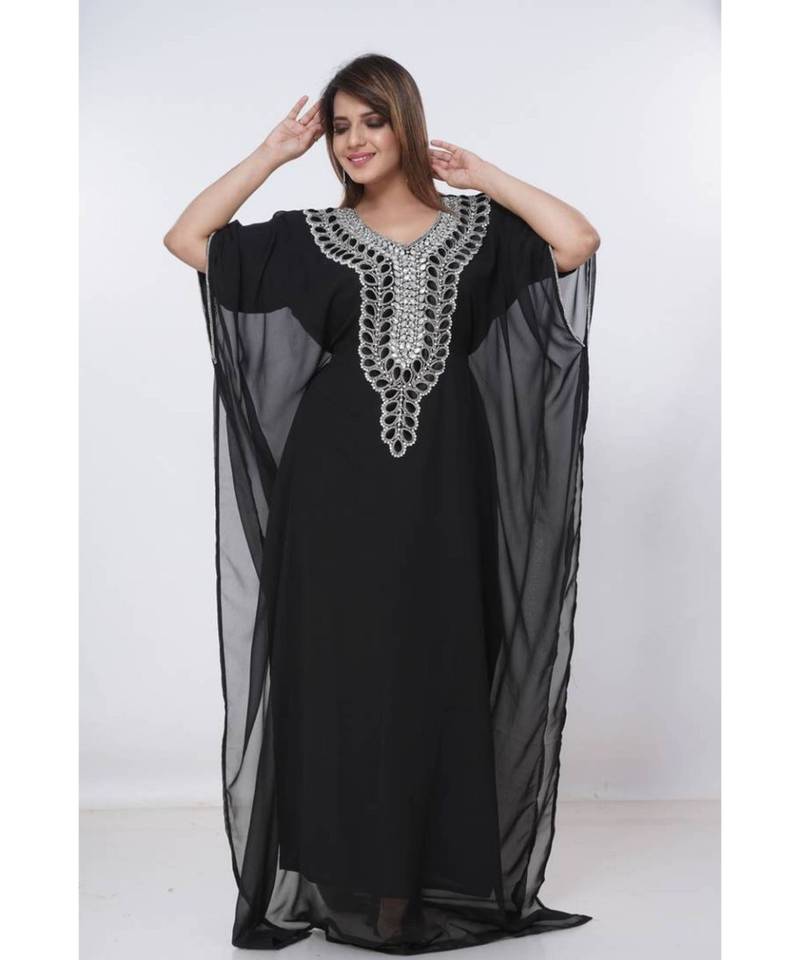 Black Georgette Embroidered Zari Work Islamic Kaftans