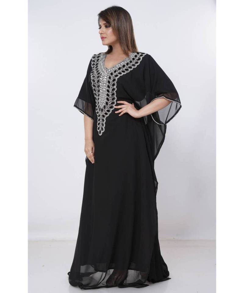Black Georgette Embroidered Zari Work Islamic Kaftans