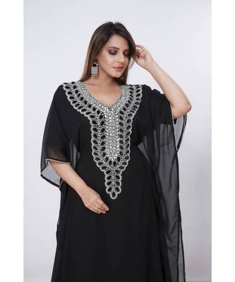 Black Georgette Embroidered Zari Work Islamic Kaftans 4
