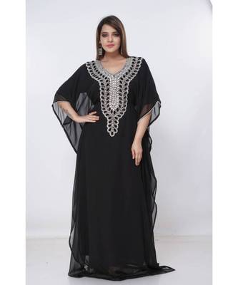 Black Georgette Embroidered Zari Work Islamic Kaftans 5