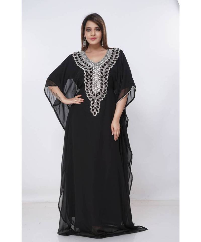 Black Georgette Embroidered Zari Work Islamic Kaftans