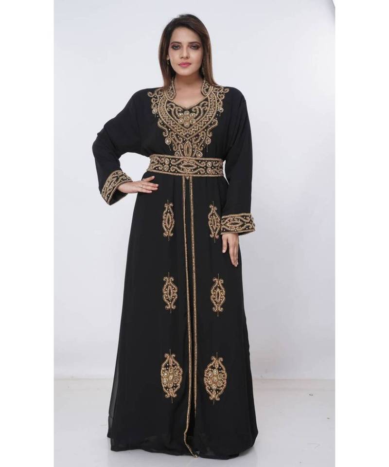 Black Georgette Embroidered Zari Work Islamic Kaftans