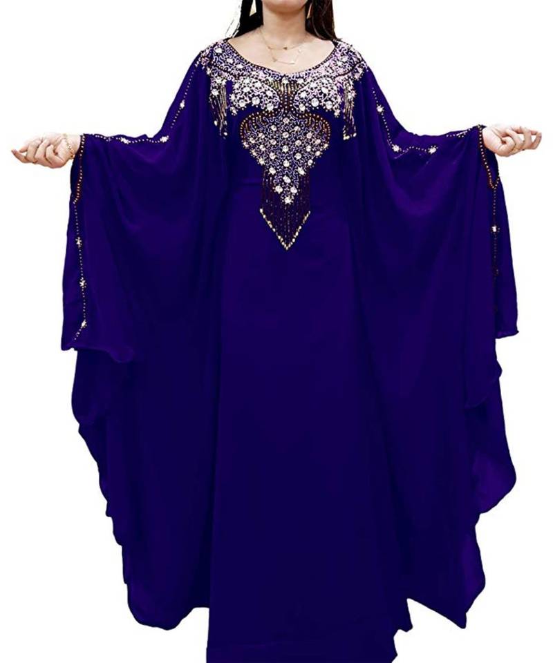 Purple Georgette Embroidered Zari Work Islamic Kaftans