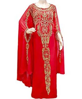 Red Georgette Embroidered Zari Work Islamic Kaftans 1