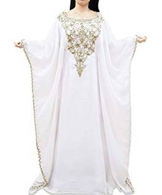 Cream Georgette Embroidered Zari Work Islamic Kaftans 1