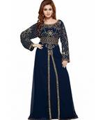 Navy Blue Georgette Embroidered Zari Work Islamic Kaftans