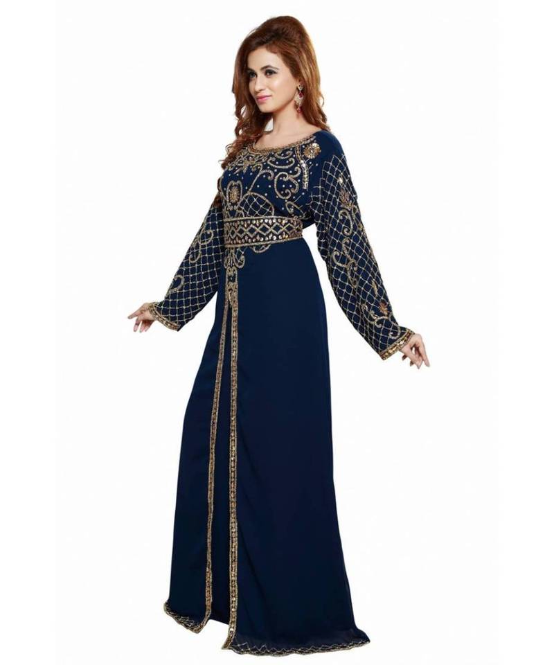 Navy Blue Georgette Embroidered Zari Work Islamic Kaftans