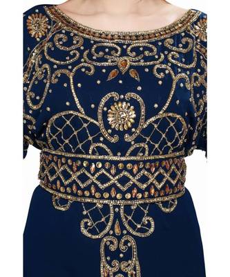 Navy Blue Georgette Embroidered Zari Work Islamic Kaftans 4