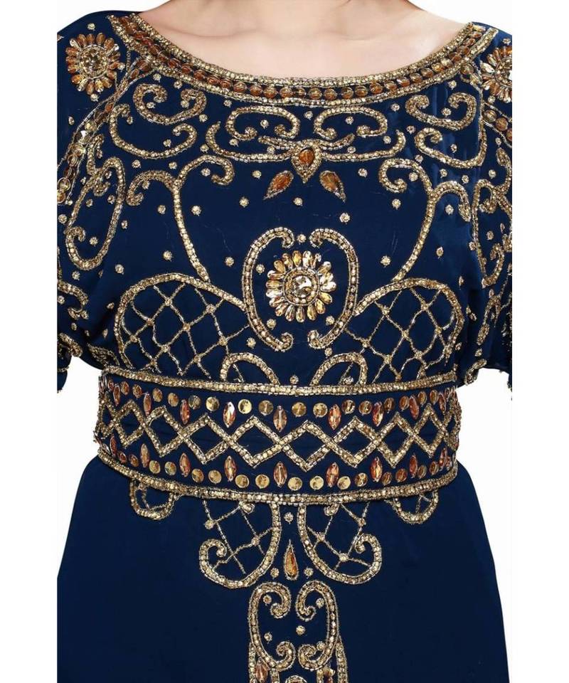 Navy Blue Georgette Embroidered Zari Work Islamic Kaftans