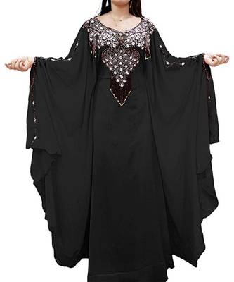 Black Georgette Embroidered Zari Work Islamic Kaftans 1