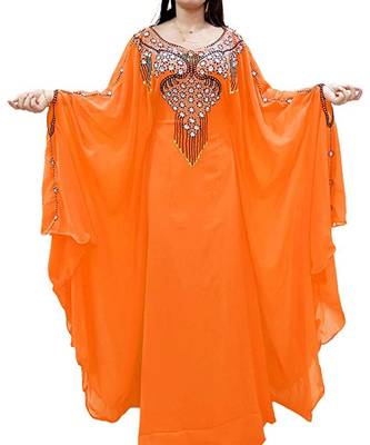 Orange Georgette Embroidered Zari Work Islamic Kaftans 1