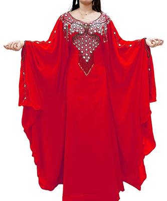 Red Georgette Embroidered Zari Work Islamic Kaftans 1
