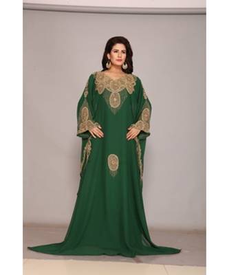 Green Georgette Embroidered Zari Work Islamic Kaftans 2