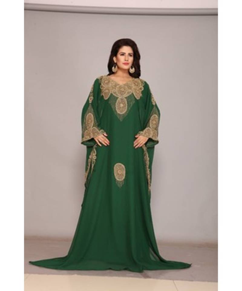 Green Georgette Embroidered Zari Work Islamic Kaftans