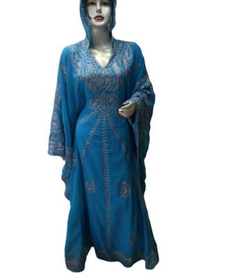 Turquoise Georgette Embroidered Zari Work Islamic Kaftans 1