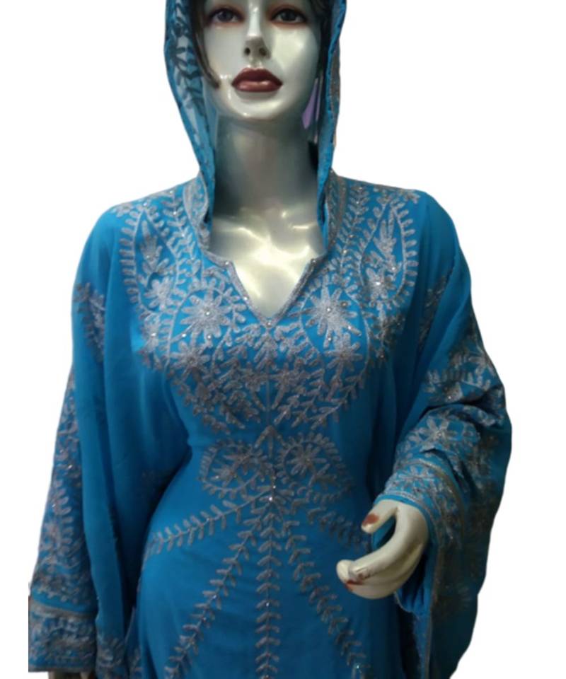 Turquoise Georgette Embroidered Zari Work Islamic Kaftans