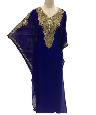 Royal Blue Georgette Embroidered Zari Work Islamic Kaftans 2
