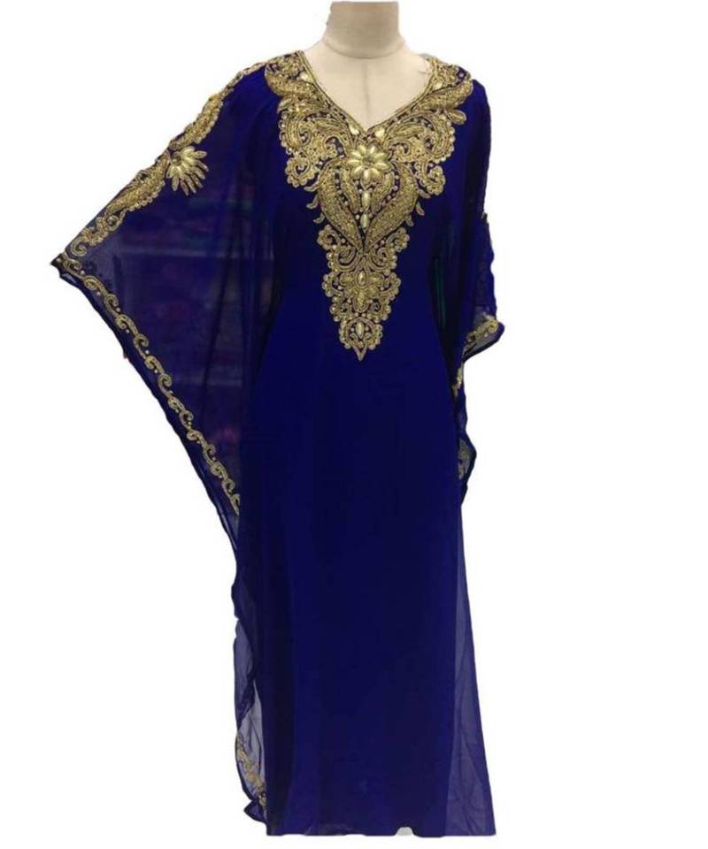 Royal Blue Georgette Embroidered Zari Work Islamic Kaftans