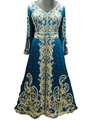 Blue Georgette Embroidered Zari Work Islamic Kaftans 1