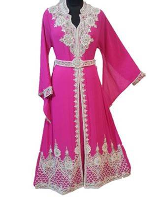 Pink Georgette Embroidered Zari Work Islamic Kaftans 1