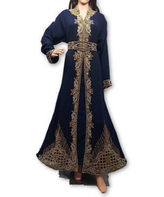 Navy Blue Georgette Embroidered Zari Work Islamic Kaftans 1