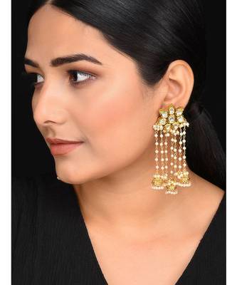 Gold Tone Kundan And Pearls Jhumkis 1