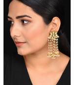 Gold Tone Kundan And Pearls Jhumkis
