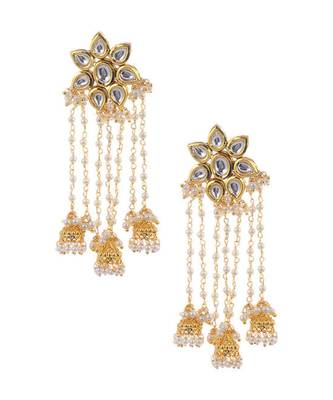 Gold Tone Kundan And Pearls Jhumkis 2