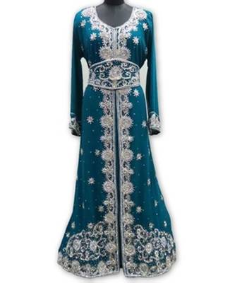 Turquoise Georgette Embroidered Zari Work Islamic Kaftans 1