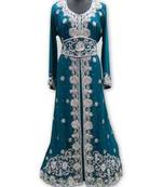 Turquoise Georgette Embroidered Zari Work Islamic Kaftans