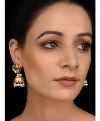 Gold Tone Kundan And Pearls Jhumkas 1
