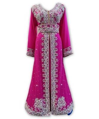 Pink Georgette Embroidered Zari Work Islamic Kaftans 1