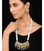Multicoloured Gold Tone Kundan And Stone Necklace With Earrings