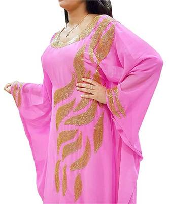 Pink Georgette Embroidered Zari Work Islamic Kaftans 1