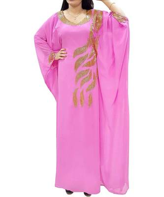 Pink Georgette Embroidered Zari Work Islamic Kaftans 2