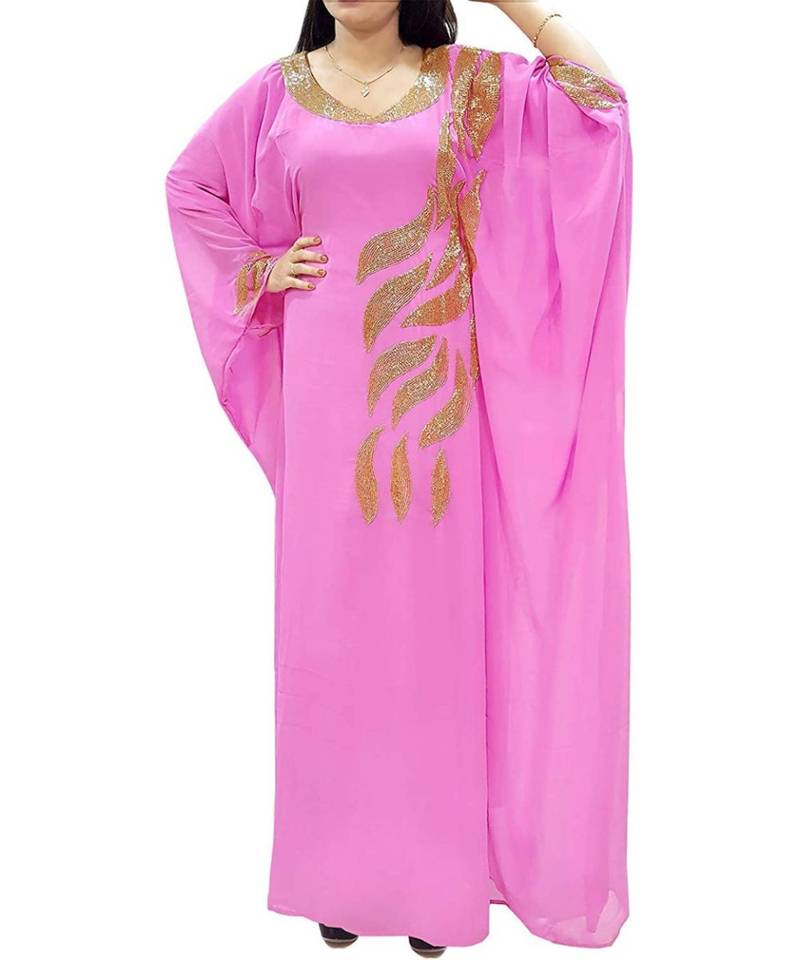 Pink Georgette Embroidered Zari Work Islamic Kaftans