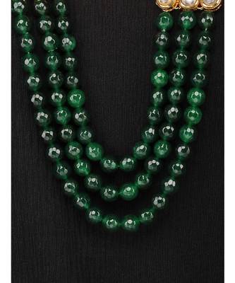 Green Gold Tone Kundan And Onyx Multilayered Long Necklace 2