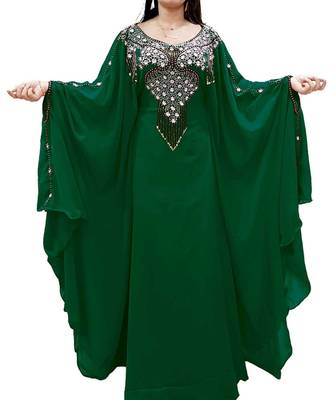 Green Georgette Embroidered Zari Work Islamic Kaftans 1