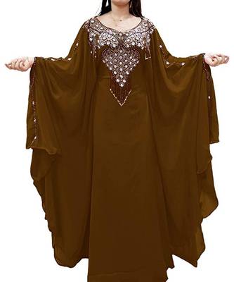 Brown Georgette Embroidered Zari Work Islamic Kaftans 1