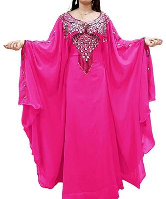 Pink Georgette Embroidered Zari Work Islamic Kaftans 1