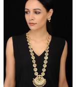 Gold Tone Kundan And Shell Pearls Long Necklace Set