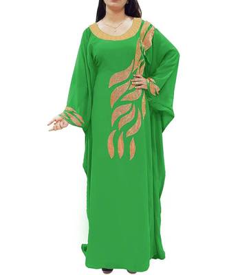 Green Georgette Embroidered Zari Work Islamic Kaftans 1