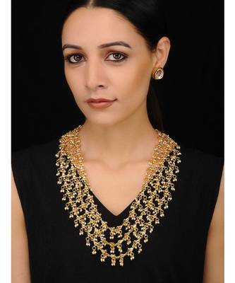 Gold Tone Kundan And Pearls Three Layered Necklace Set 1