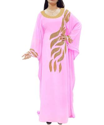 Pink Georgette Embroidered Zari Work Islamic Kaftans 1