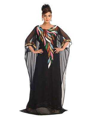 Black Georgette Embroidered Zari Work Islamic Kaftans 1