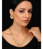 Gold Tone Kundan Inspired Necklace With Floral Studs