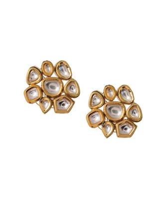 Gold Tone Kundan Inspired Necklace With Floral Studs 3