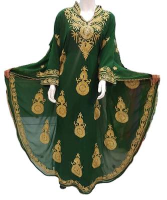 Green Georgette Embroidered Zari Work Islamic Kaftans 1